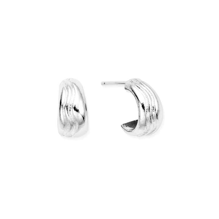 Waves Huggie Hoop Earrings - Silver - SEH3324