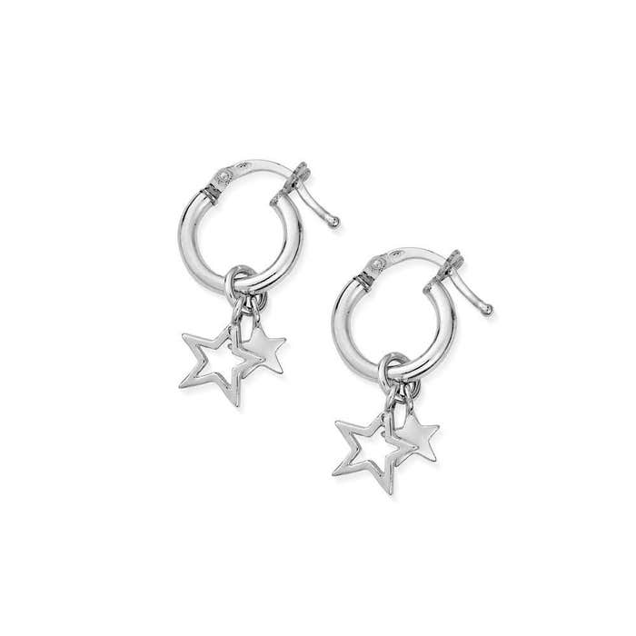 Double Star Small Hoop Earrings - Silver - SEH738