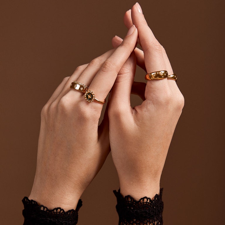 Celestial Black Enamel Astra Ring - Gold - 46051YBKR