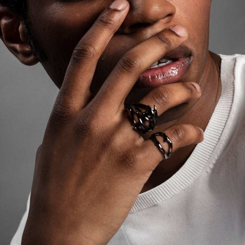 Hooked Black Pearl Black Rhodium Ring