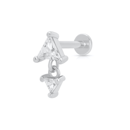 Diamond Silhouette Flat Back Earring (Single Earring) - Silver - SPS-35