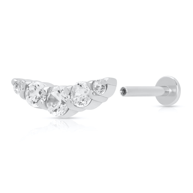 Helix Curve Sparkling Flat Back Earring (Single Earring) - Silver - SPS-102