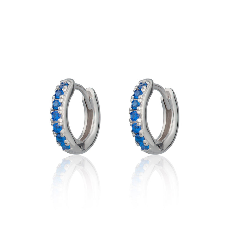 Huggie Earrings With Blue Stones - Silver - SPS-190