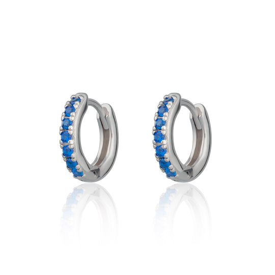 Huggie Earrings With Blue Stones - Silver - SPS-190