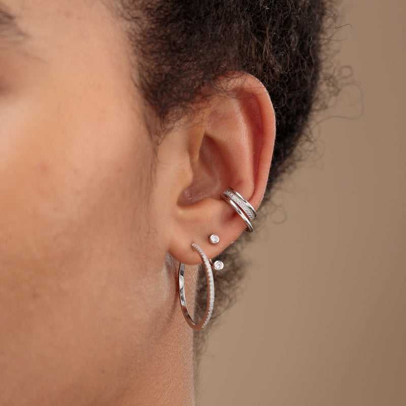 Sparkle Dot Ear Jacket Stud Earrings - Silver - SPS-233a