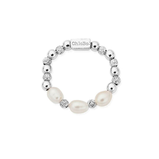 Triple Sparkle Pearl Ring, Medium - Silver - SR2TRP