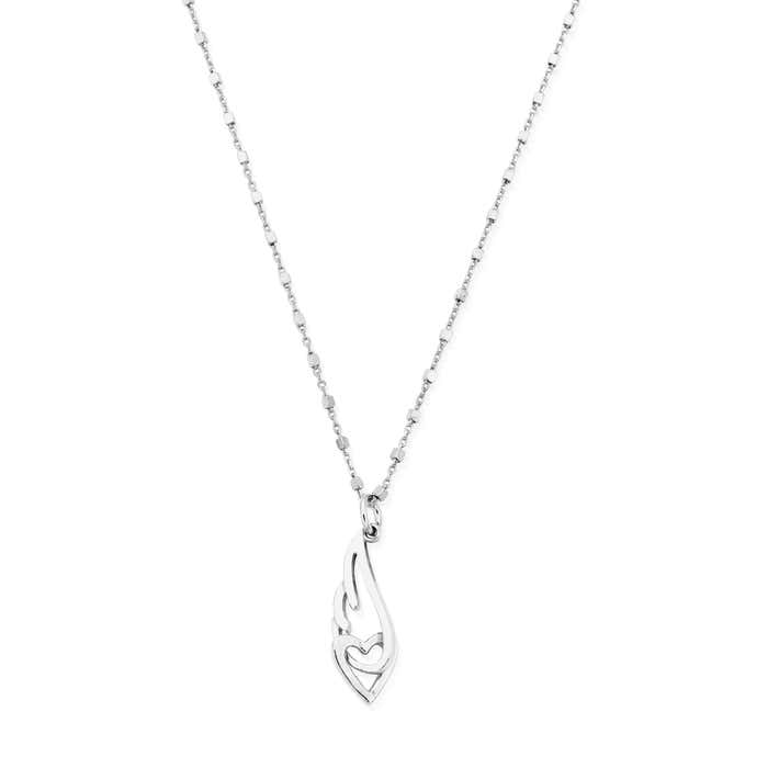 Interlocking Heart & Angel Wing Necklace - Silver - SNDC3238