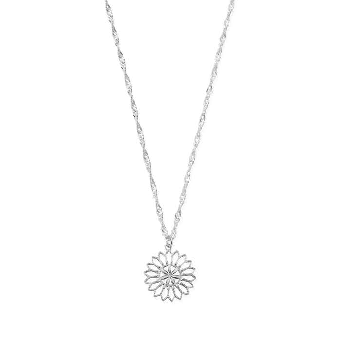 Twisted Rope Chain Flower Mandala Necklace - Silver - SNTR3278