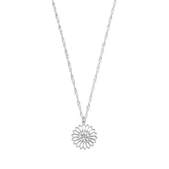 Twisted Rope Chain Flower Mandala Necklace - Silver - SNTR3278