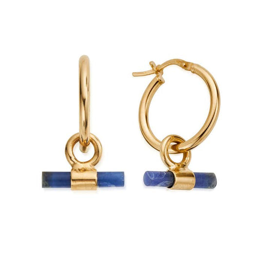 Sodalite T-Bar Hoop Earrings - Gold - GEH3397