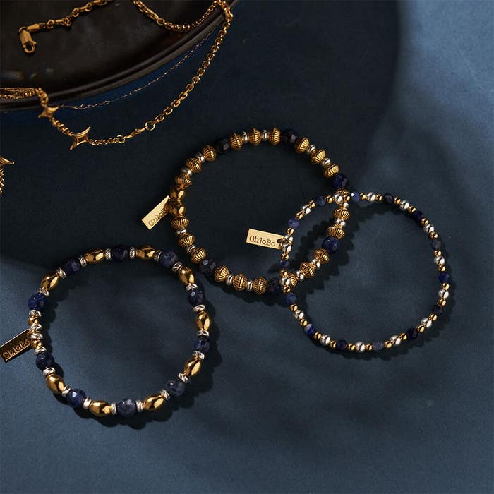 Shiny Oval Sodalite Bracelet - Gold/Silver - GMBSBCR