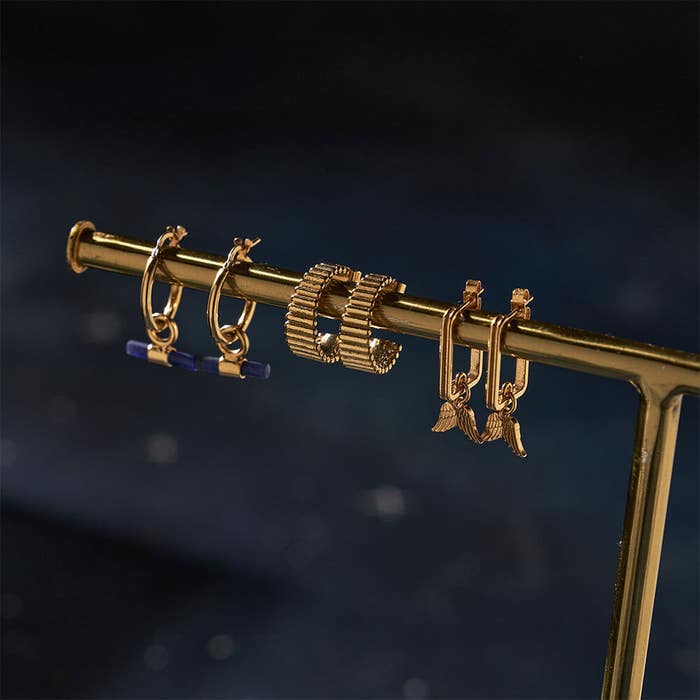 Sodalite T-Bar Hoop Earrings - Gold - GEH3397