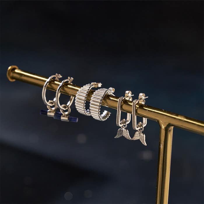 Sodalite T-Bar Hoop Earrings - Silver - SEH3396