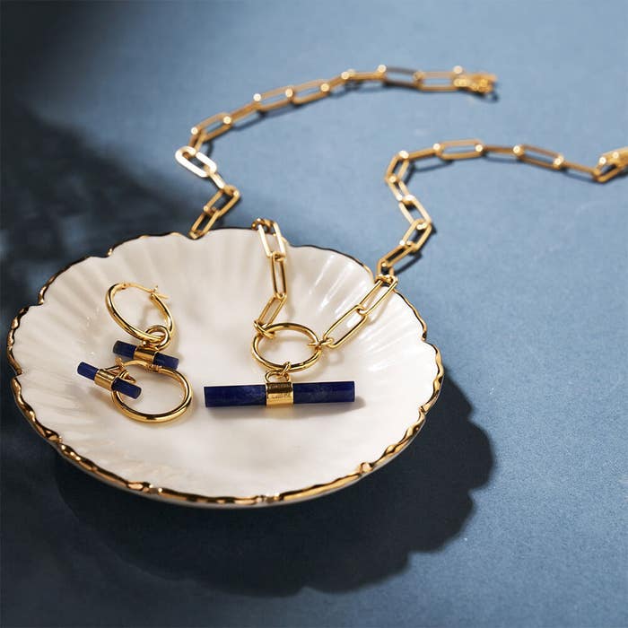 Link Chain Sodalite T-Bar Necklace - Gold - GNLC3385