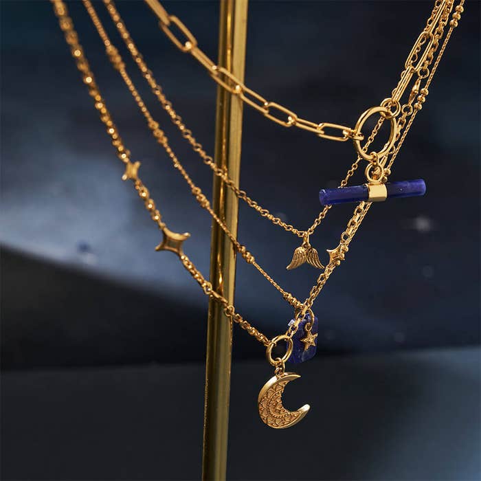 Link Chain Sodalite T-Bar Necklace - Gold - GNLC3385