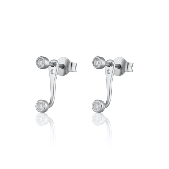 Sparkle Dot Ear Jacket Stud Earrings - Silver - SPS-233a
