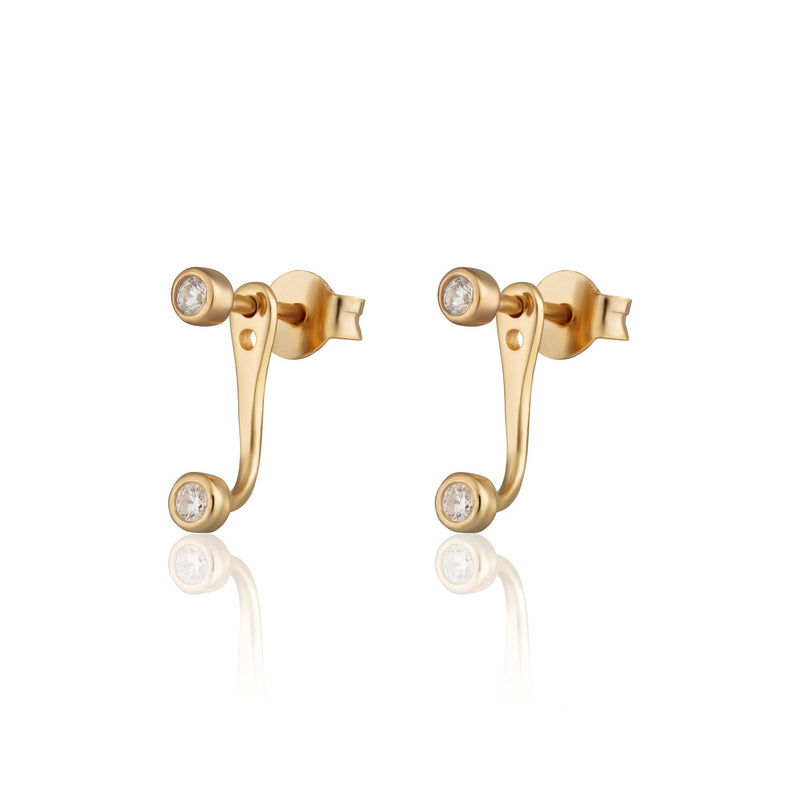 Sparkle Dot Ear Jacket Stud Earrings - Gold - SPG-233a