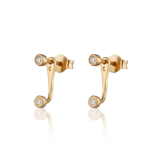 Sparkle Dot Ear Jacket Stud Earrings - Gold - SPG-233a