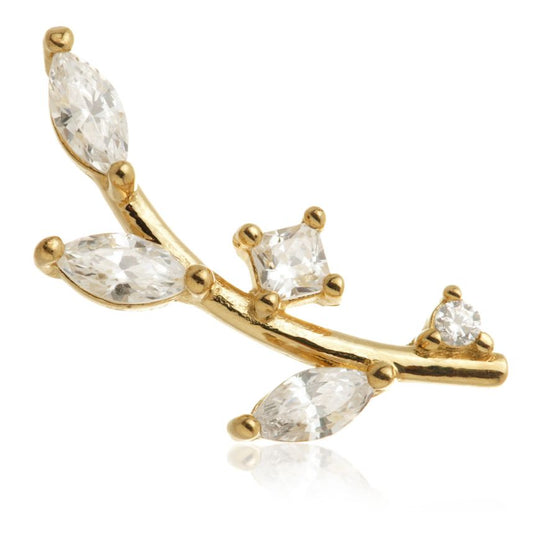 Internal Gem Leaf Attachment Earring - 14CT Yellow Gold - TLQ35-14K-Y