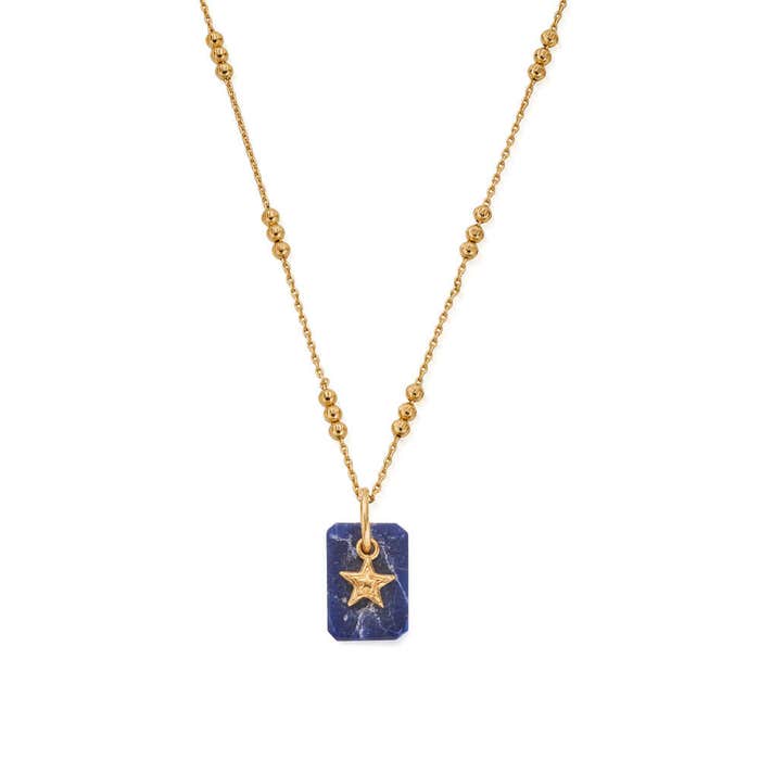Triple Bobble Chain Sodalite Star Necklace - Gold - GNTBB3383
