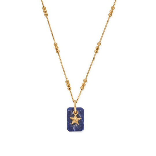Triple Bobble Chain Sodalite Star Necklace - Gold - GNTBB3383