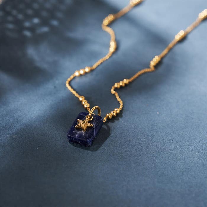 Triple Bobble Chain Sodalite Star Necklace - Gold - GNTBB3383