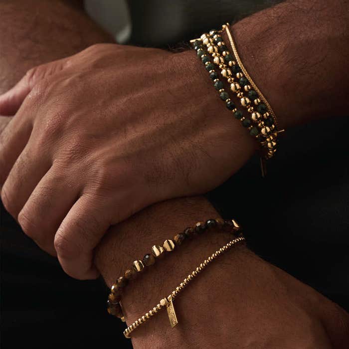 Men's Kambaba Jasper Ball Bracelet - Gold - GBKJBM