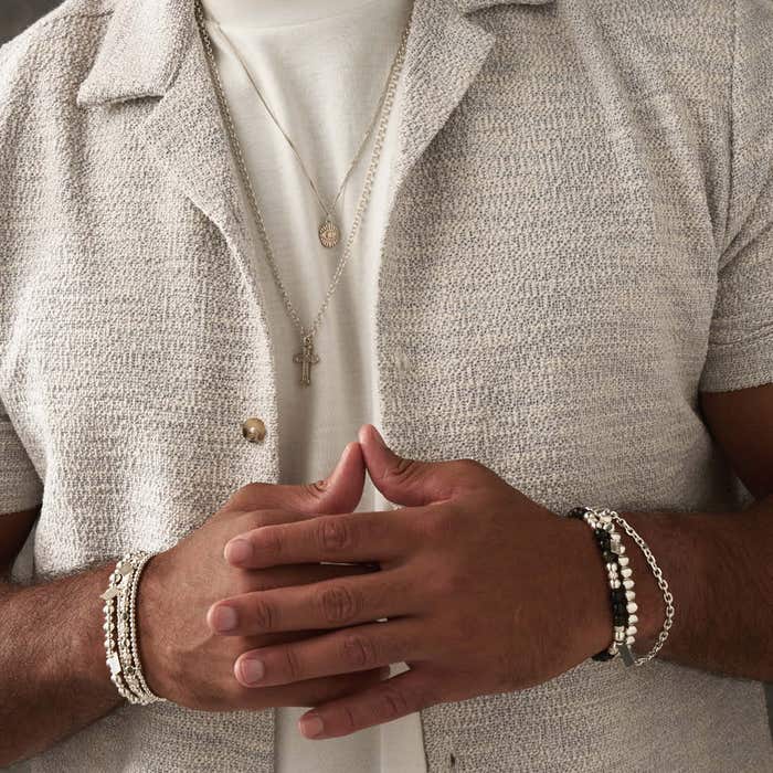 Men's Golden Obsidian Triple Ball Bracelet - Silver - SBGOTM