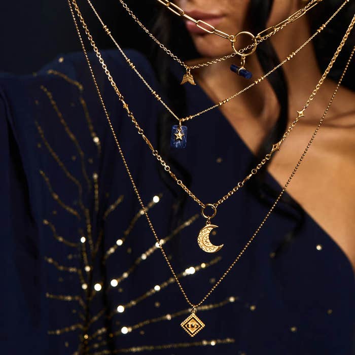 Triple Bobble Chain Sodalite Star Necklace - Gold - GNTBB3383