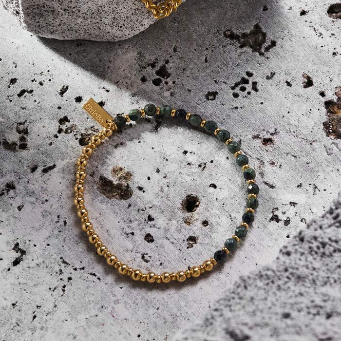 Men's Kambaba Jasper Half & Half Bracelet - Gold - GBKJRBM