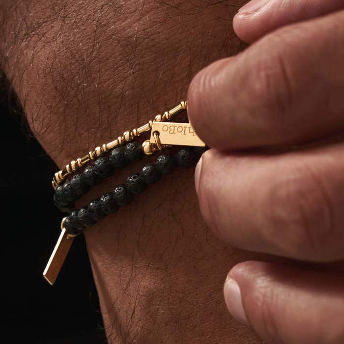 Men's Black Lava Principal Bracelet - Gold - GBBLHAMM