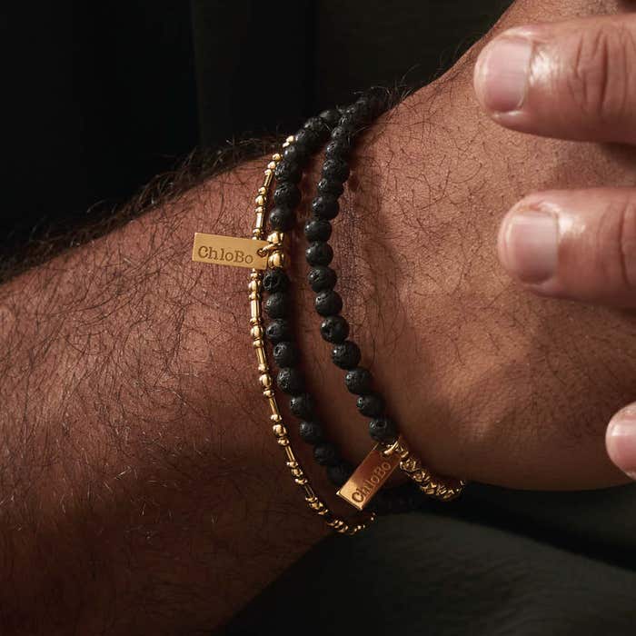 Men's Black Lava Bracelet - Gold - GBBLBULM