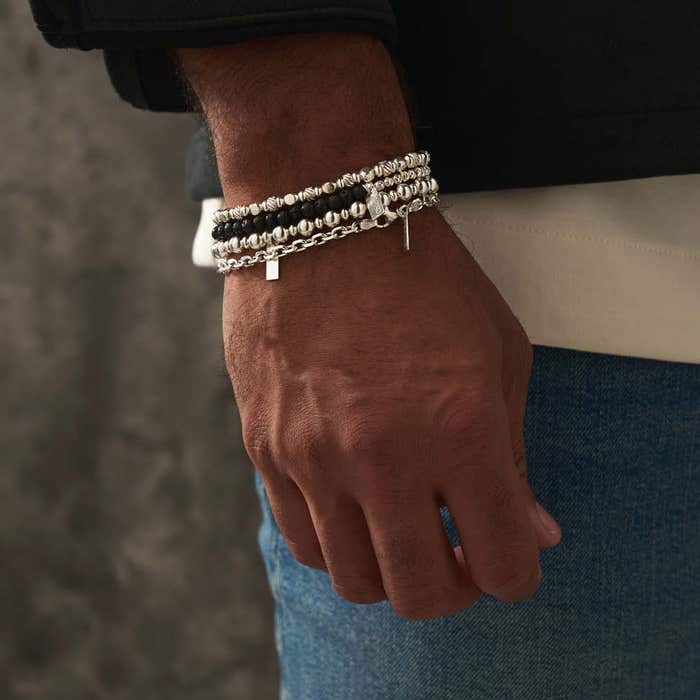 Men's Black Lava Principal Bracelet - Silver - SBBLHAMM
