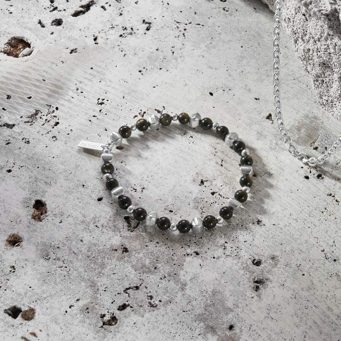 Men's Golden Obsidian Bullet Bracelet - Silver - SBGOBULM