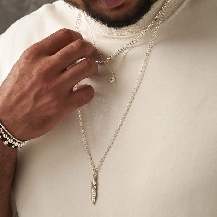 Men's Curb Chain Compass Necklace - Silver - SNCC13236M