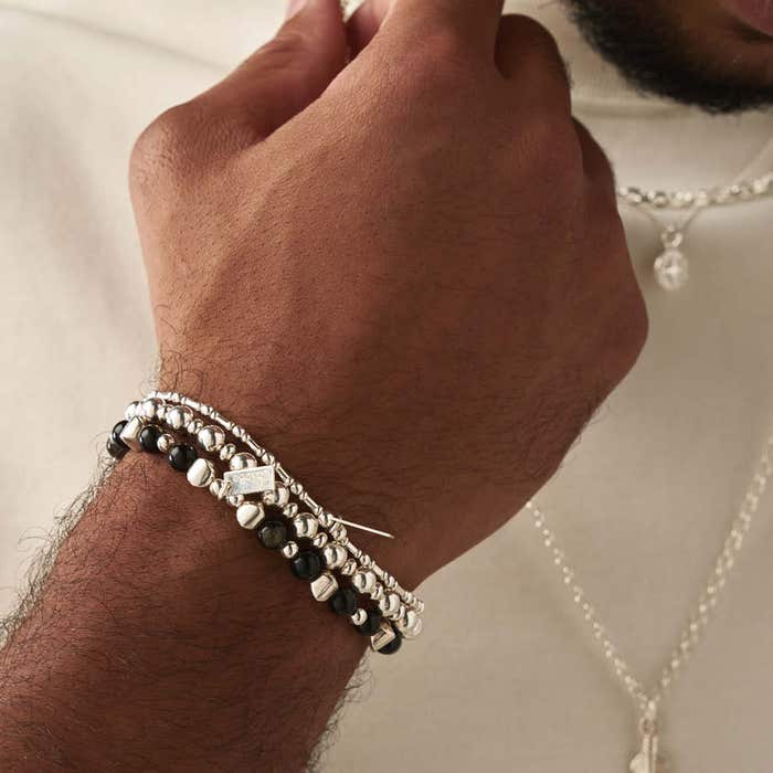 Men's Golden Obsidian Bullet Bracelet - Silver - SBGOBULM