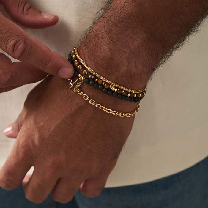 Men's Black Lava Bracelet - Gold - GBBLBULM