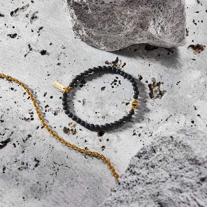 Men's Black Lava Bracelet - Gold - GBBLBULM