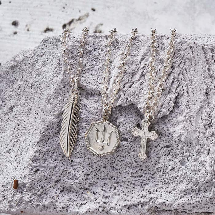 Men's Belcher Chain Trident Necklace - Silver - SCBEL3C022M