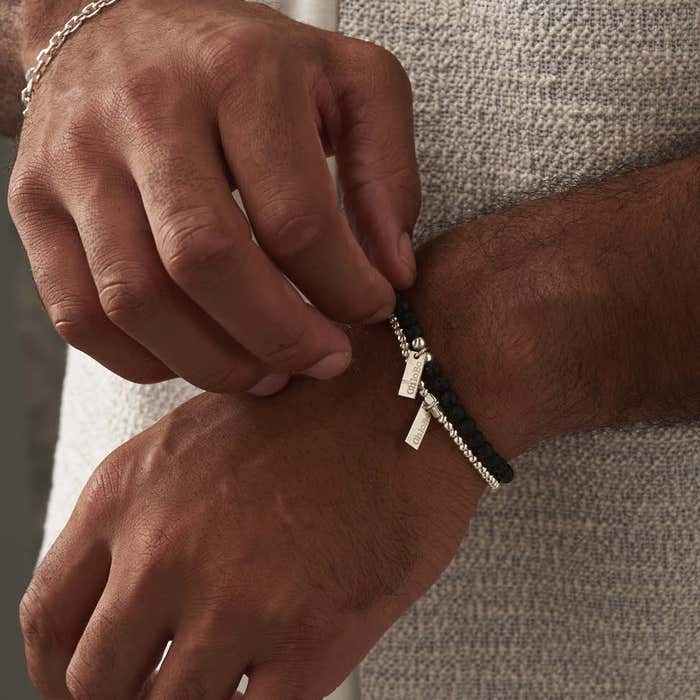 Men's Black Lava Bracelet - Silver - SBBLBULM