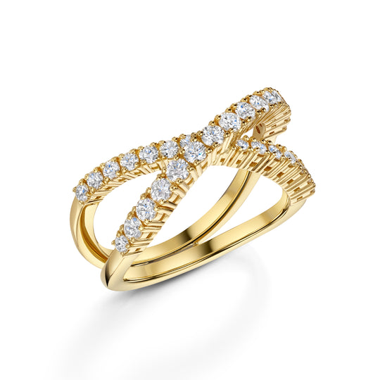 Diamond Cross Over Ring, 0.95ct - 18ct Yellow Gold