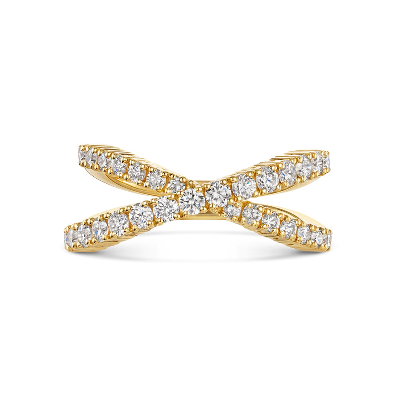 Diamond Cross Over Ring, 0.95ct - 18ct Yellow Gold