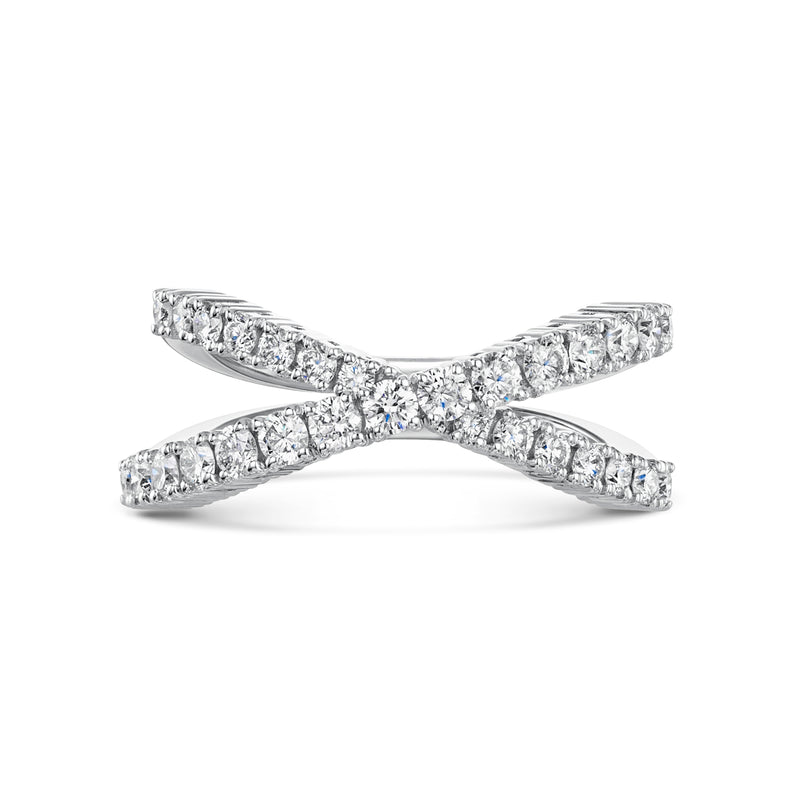 Diamond Cross Over Ring, 0.95ct - 18ct White Gold