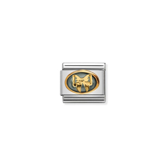 Classic Bow & Grey Mother of Pearl Link - Gold - 030517/02