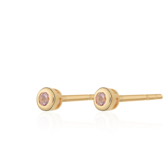 Teeny Tiny October Birthstone Earrings - Gold/Pink Tourmaline - SPSEGBSPTO