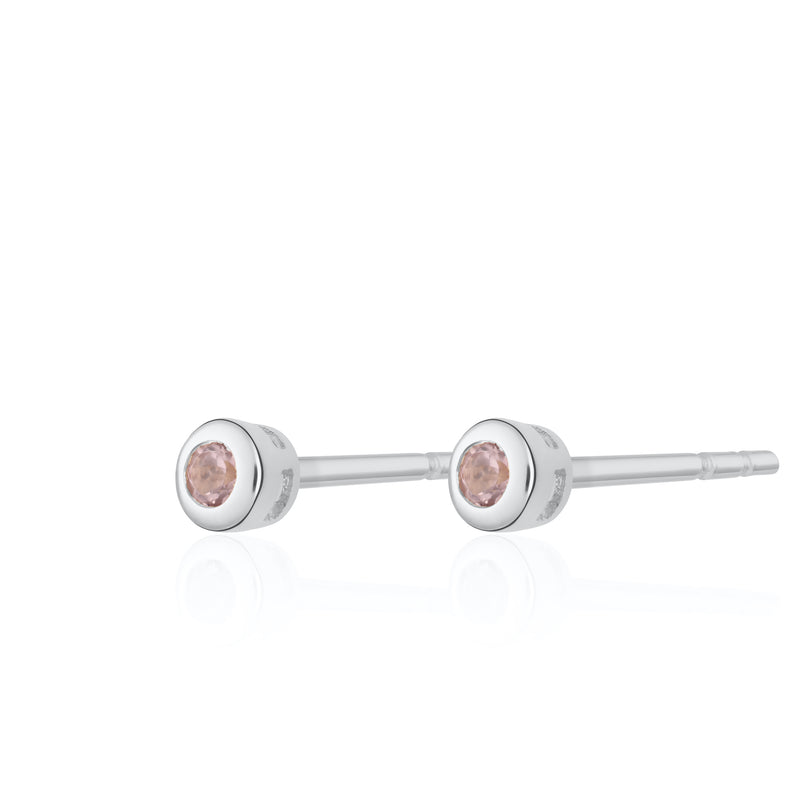 Teeny Tiny October Birthstone Stud Earrings - Silver/Pink Tourmaline - SPSESBSPTO