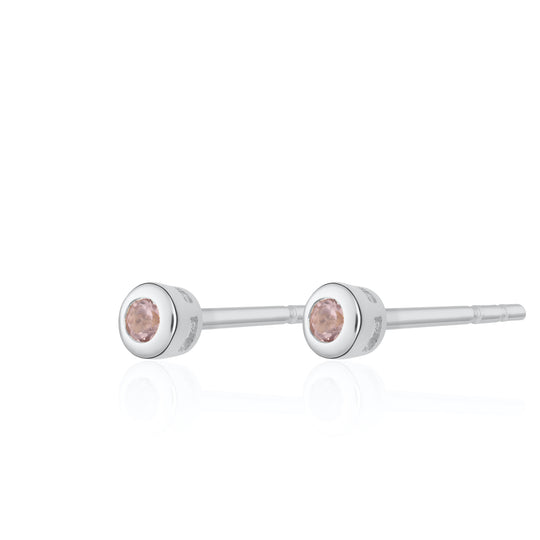 Teeny Tiny October Birthstone Stud Earrings - Silver/Pink Tourmaline - SPSESBSPTO