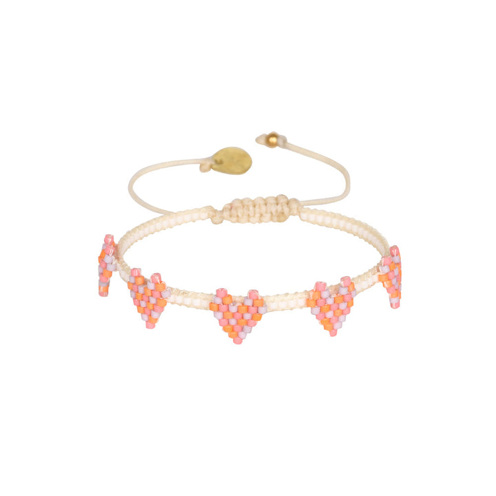Multi Heart Row Bracelet - Pink/Orange - 2.0-B-BE-S-11409