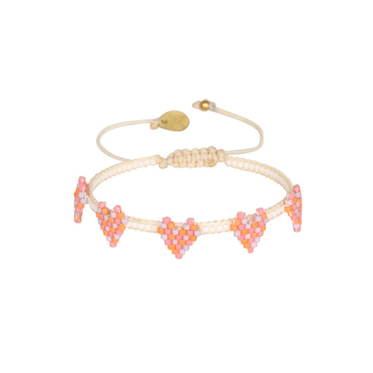 Multi Heart Row Bracelet - Pink/Orange - 2.0-B-BE-S-11409