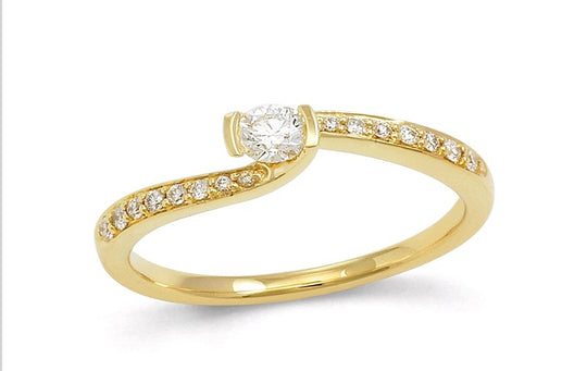 Round Brilliant Cut Twist Diamond Ring - 9ct Gold